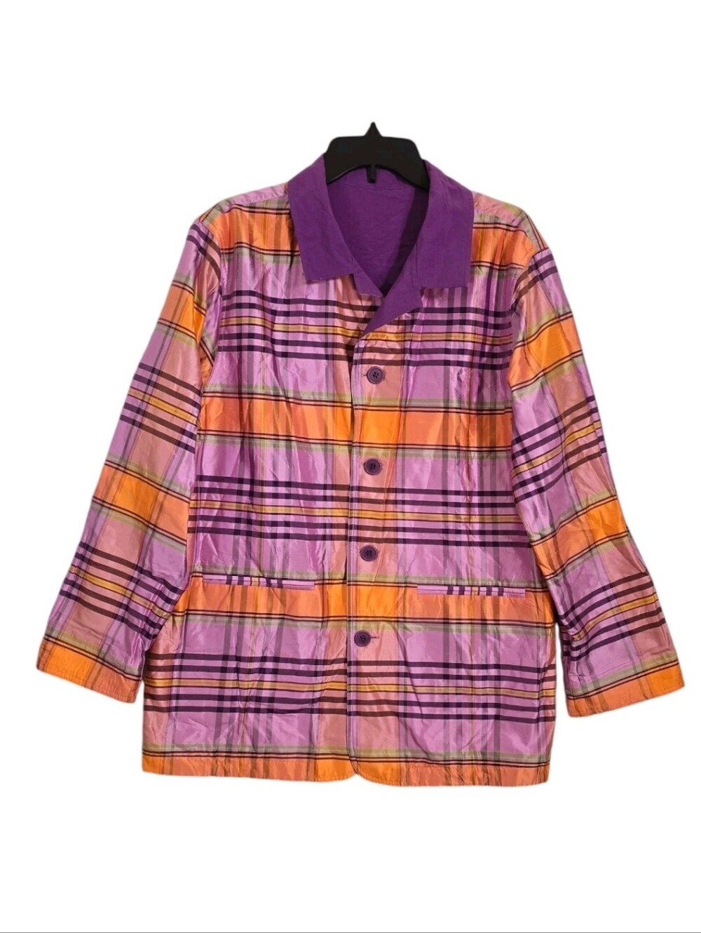 VTG Reversible Plaid Jacket Purple Orange 70s 80s Shacket Granola Girl L / XL